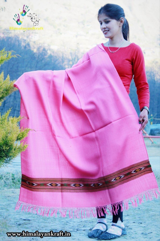Pink Hand Woven Pure Wool Indian Shawl Himachal Handloom