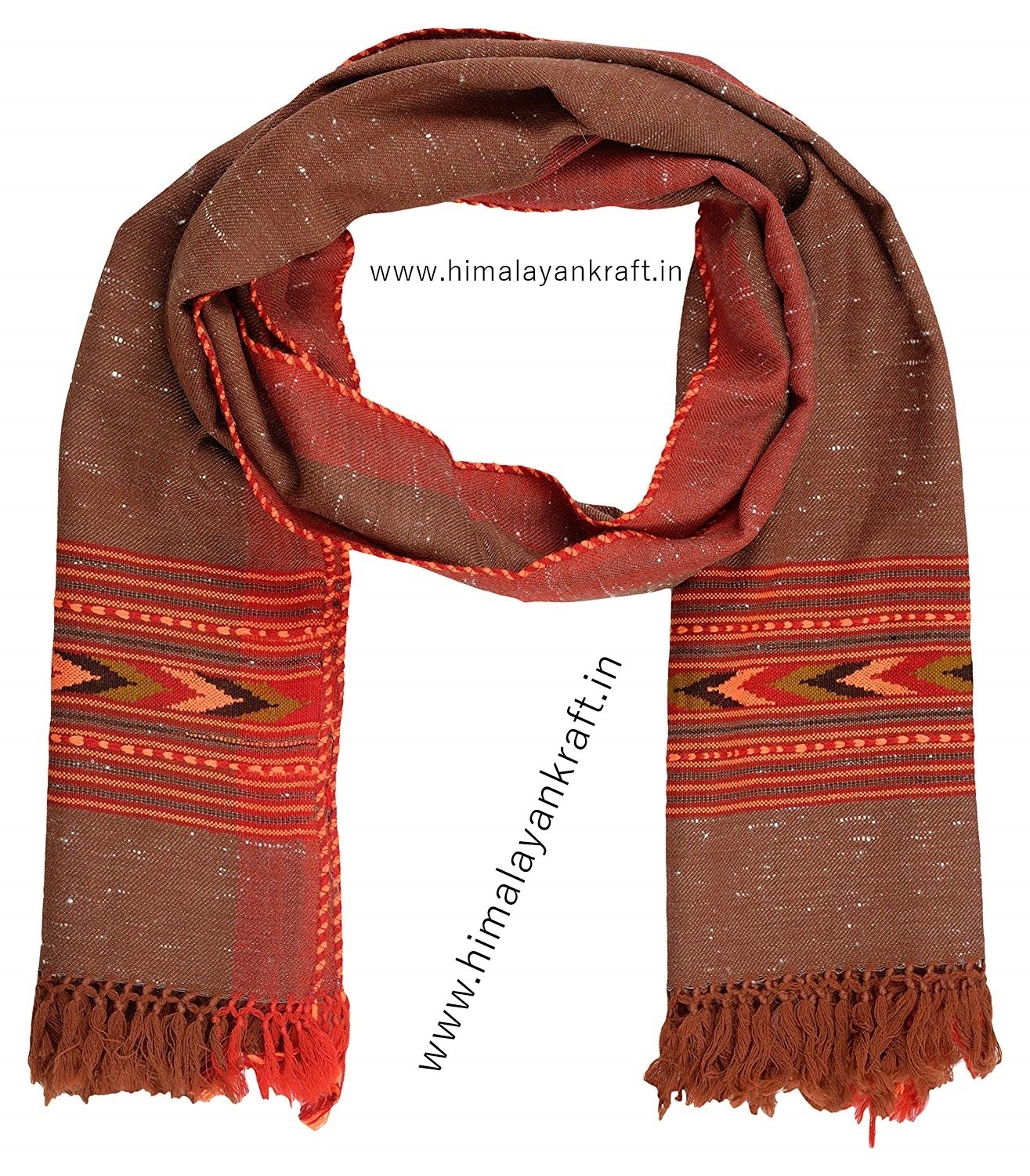 Loom Himalaya Kullu Handloom Pure Wool Woven Stole/Scarf - Brown