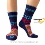 Comfy Hand Knitted Kullu Design Unisex Calf Length Socks – Blue