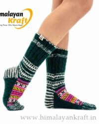 Comfy Hand Knitted Kullu Design Unisex Calf Length Socks – Green