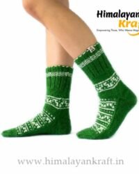 Hand Knitted Kullu Design Calf Length Socks – Lime Green
