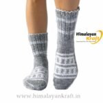 Hand Knitted Kullu Design Unisex Calf Length Socks – Light Grey