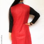Women Winter Long Jacket with Beautiful Kullu Patti – Red