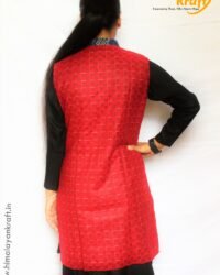 Women Winter Long Jacket with Beautiful Kullu Patti – Red