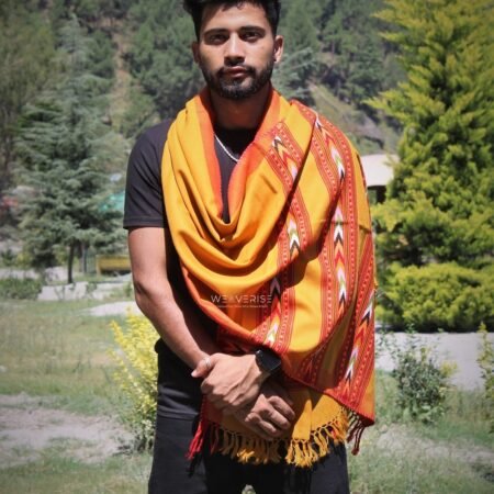 Vibrant Yellow Kullu Pattern Men's Wool Stole Scarf
