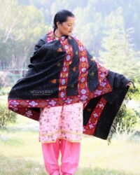 Luxurious Kinnauri Wool Shawl with Handwoven Design -MS Black