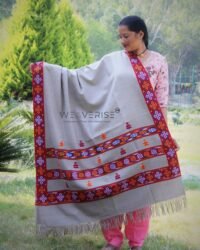 Artisanal Crafted Kinnauri Woolen Shawl for Women – Light Grey
