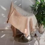 Merino Wool Shawl – Oversized Khaki Cream Scarf for Layering & Travel