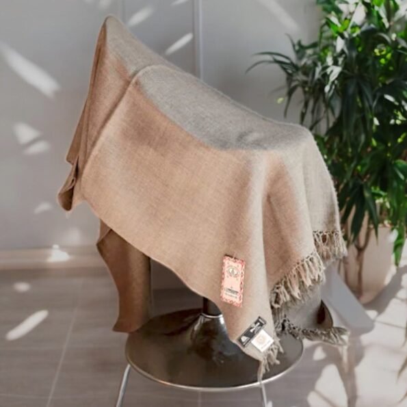 Merino Wool Shawl – Oversized Khaki Cream Scarf for Layering & Travel