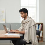 Cream handspun pure wool men’s shawl Lohi handloom woven in Kullu Himachal By Himalayankraft