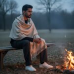 Cream handspun pure wool men’s shawl Lohi handloom woven in Kullu Himachal By Himalayankraft