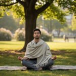 Cream handspun pure wool men’s shawl Lohi handloom woven in Kullu Himachal By Himalayankraft