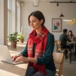 Grey Kullu handloom wool stole with traditional Himachali border, handwoven by artisans in Kullu, Himachal Pradesh. 2