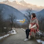 Grey Kullu handloom wool stole with traditional Himalayan border, handwoven in Kullu 4