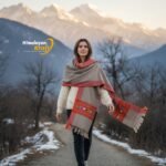 Grey Kullu handloom wool stole with traditional Himalayan border, handwoven in Kullu 4