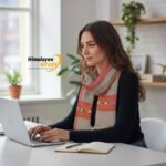 Grey Kullu handloom wool stole with traditional Himalayan border, handwoven in Kullu 4