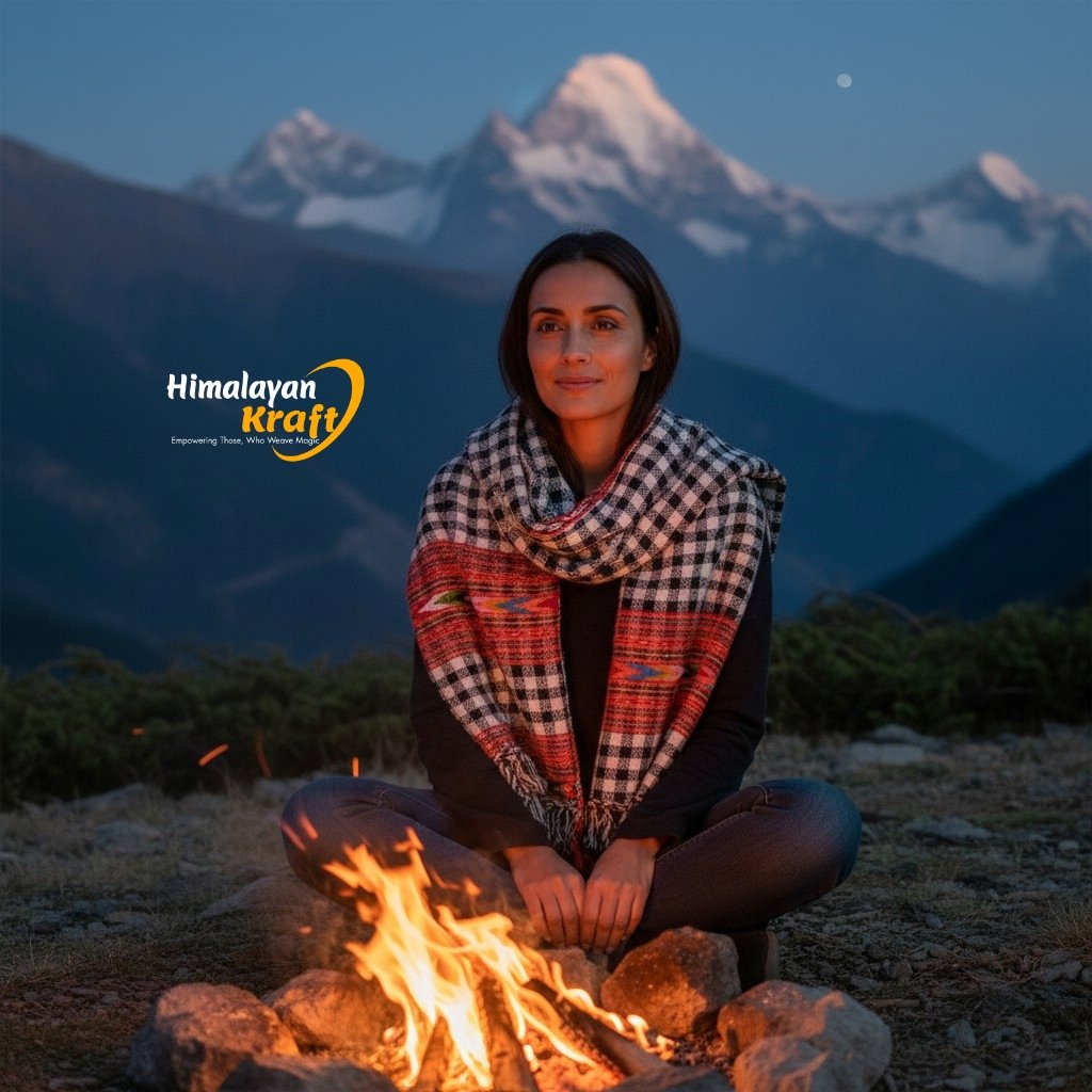 Kullu Handloom Pure Wool authentic handmade women stole scarf by Himalayankraft Checked 3