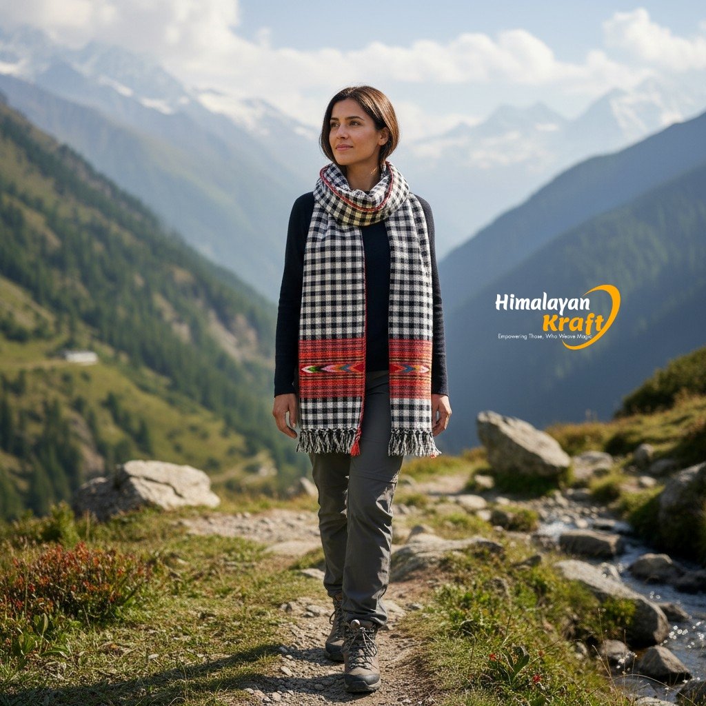 Kullu Handloom Pure Wool authentic handmade women stole scarf by Himalayankraft Checked 5