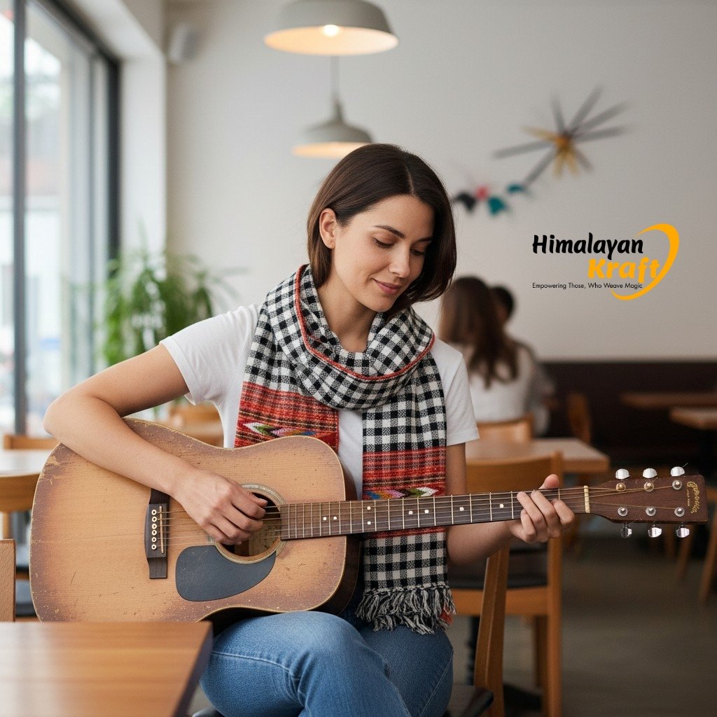 Kullu Handloom Pure Wool authentic handmade women stole scarf by Himalayankraft Checked 6