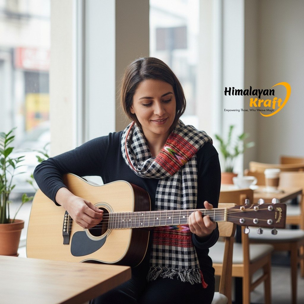 Kullu Handloom Pure Wool authentic handmade women stole scarf by Himalayankraft Checked 7