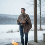 Plain pure wool men’s shawl Lohi handloom woven in Kullu Himachal Dark Grey Himalayankraft 6